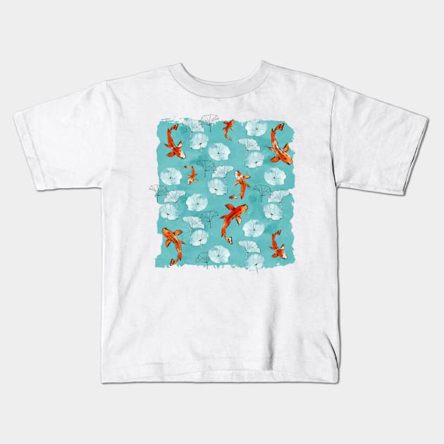 Waterlily koi turquoise Kids T-Shirt by adenaJ